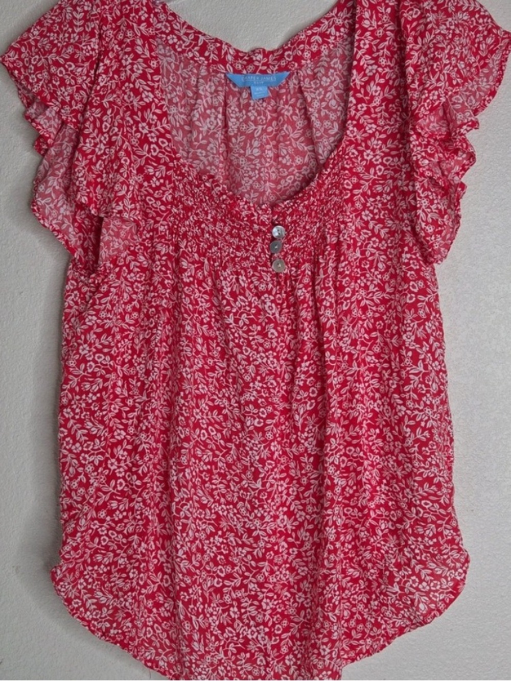 Draper James RSVP Lightweighted Red Floral Women's Blouse